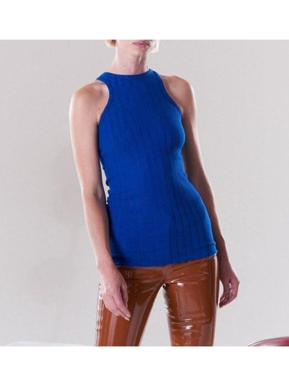 Simon Miller Troost Rib Racer Tank Top Ribbed Knit Designer Electric Blue Medium - Picture 8 of 9